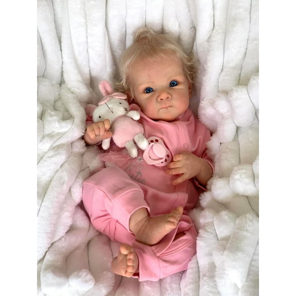 Reborn Baby Dolls - 18 Inch Soft Body Realistic Baby Doll Girl Lovely Awake Blond Curly Hair Reborn Cloth Body Real Life Baby Dolls with Gift Box for Kids Age 3+ Collectors