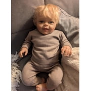 Reborn Baby Dolls, 24" Boy Newborn Realistic Baby Lifelike Doll with Brown Hair, Cloth Body with Clothes & Toy Accessories, Gift for Kids Age 3+