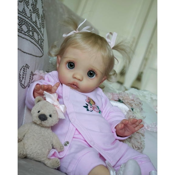 Reborn Baby Dolls Big Charming Eyes 16 Inch Elf Peeka Girl with Reborn Dolls Reborn Toddler Doll Realistic Newborn Soft Cloth Body Baby Dolls with Rooted Blonde Hair