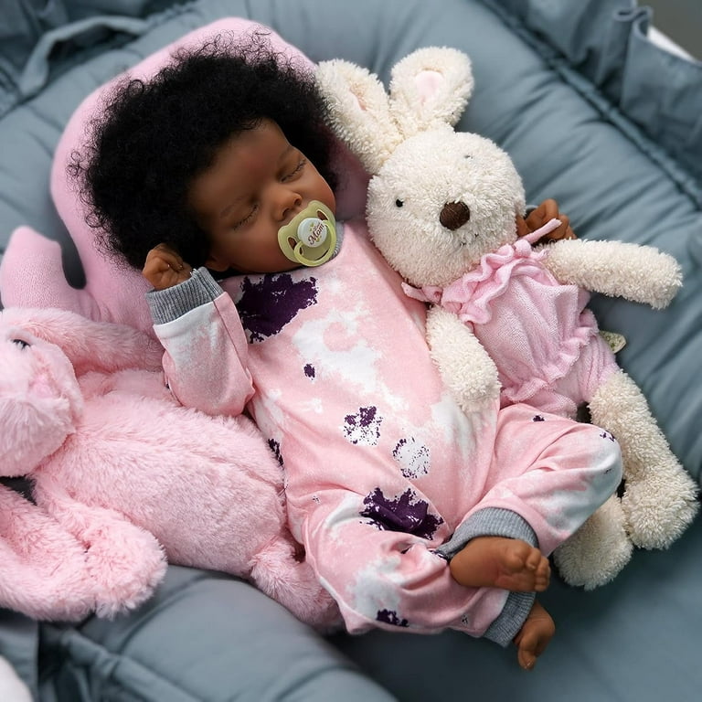 Reborn Baby Dolls Black 17 inch Realistic Real Life Newborn African  American Cloth Body for Kids Age 3+