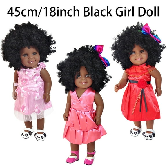 Reborn Baby Dolls Black Girl, 18 Inch Realistic Black Baby Newborn African American Real Life Girl Dolls Soft Vinyl and Cloth Body with Feeding Kit Gift Box for Kids Age 3+