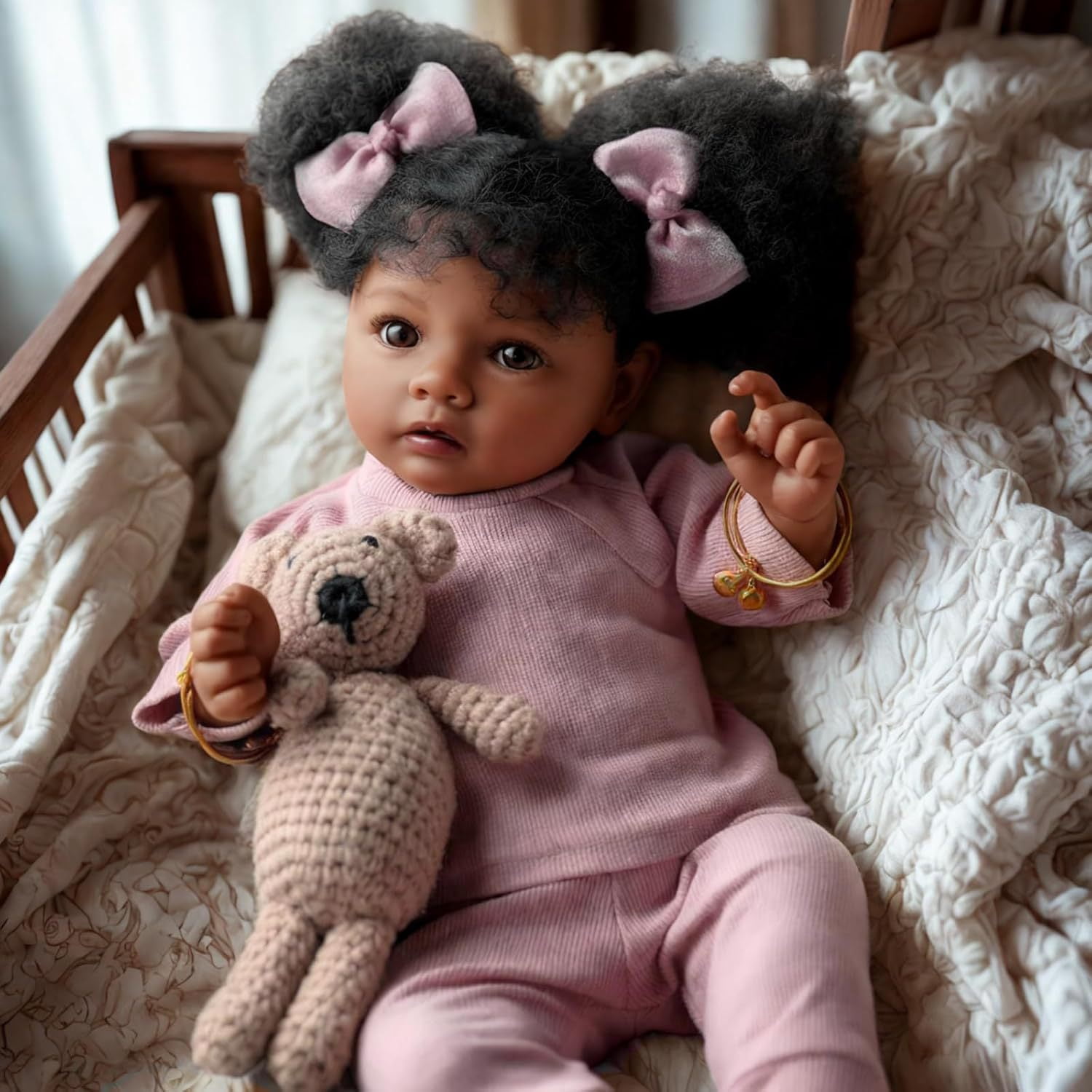 Reborn Baby Dolls Black Girl - 22 Inch Realistic Newborn Baby Doll Soft Cloth Body with Toy Accessories, Birthday Gift for Kids Age 3+
