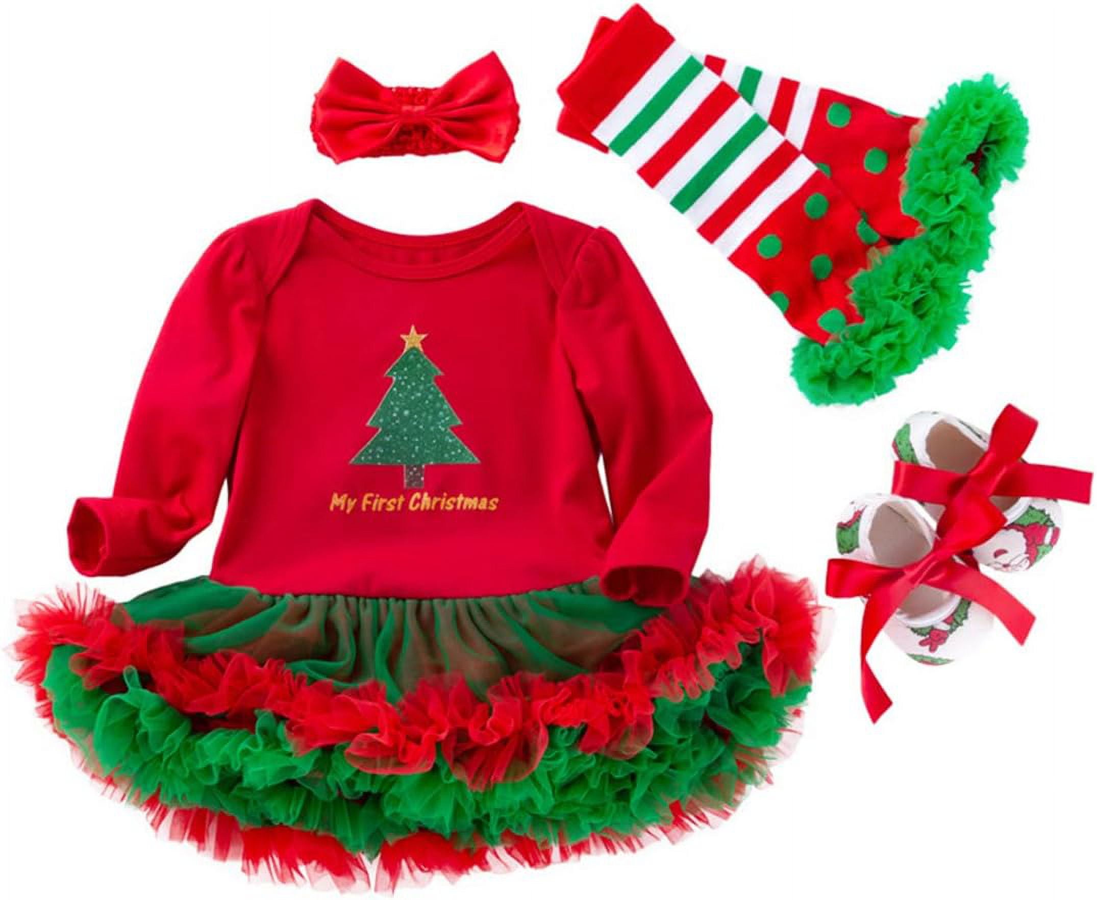 Reborn Baby Dolls Clothes Red & Green Christmas Outfits for 20''- 24'' Doll Girl 4 Pieces Clothing Sets with Shoes Clothes-2