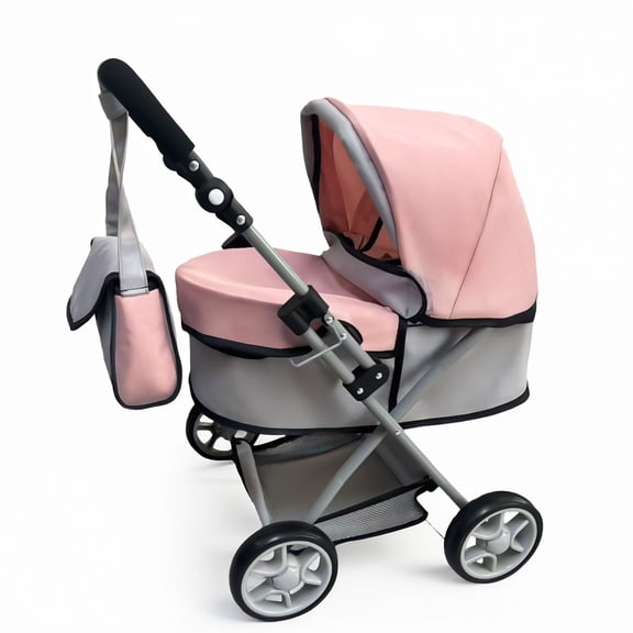 Reborn Baby Dolls Pram Stroller with Removable Travel Bassinet Carrier for Kids Adjustable Handle Buggy Carriage with Canopy and Storage Basket