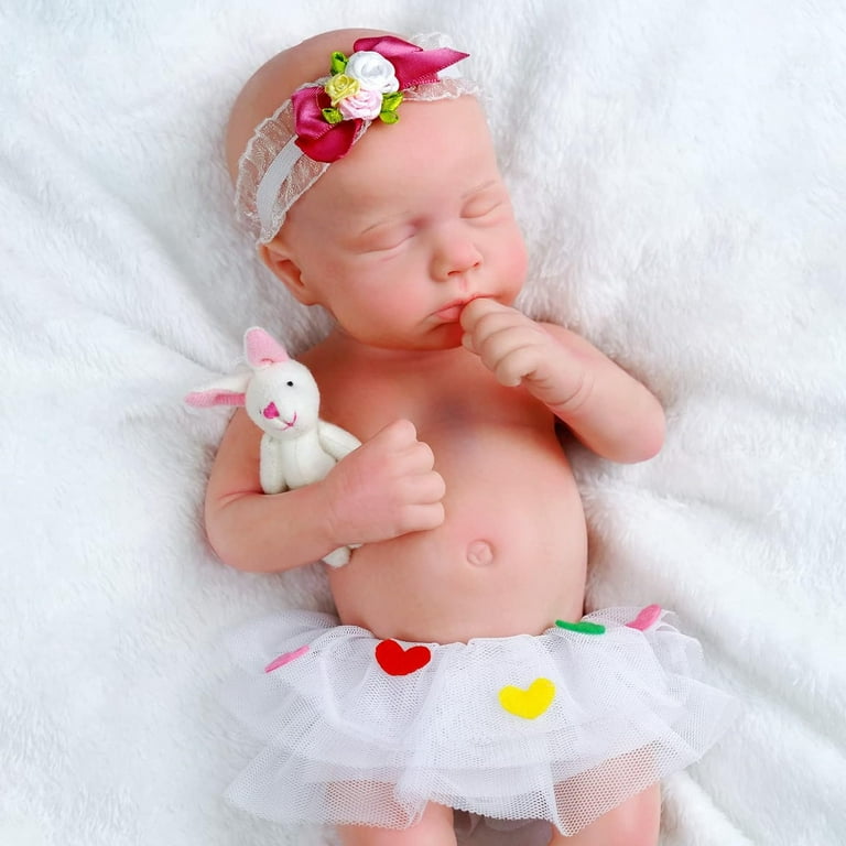 45CM Newborn Full Silicone Baby Girl Doll Reborn Sleeping Soft Cuddly Body  3D Skin with Visible Veins Handmade Doll