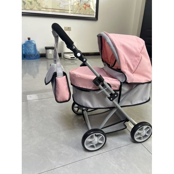 Reborn Baby Dolls Stroller, Foldable Doll Stroller for Baby Dolls, Portable Travel Bag, Cosy Set, Adjustable Handle, Pretend Play, Storage Basket