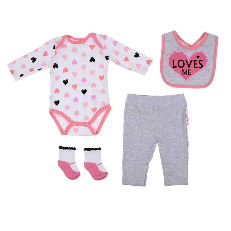 Reborn Doll Clothes Toy Pink Heart Outfit (Jumpsuit Pants Bib