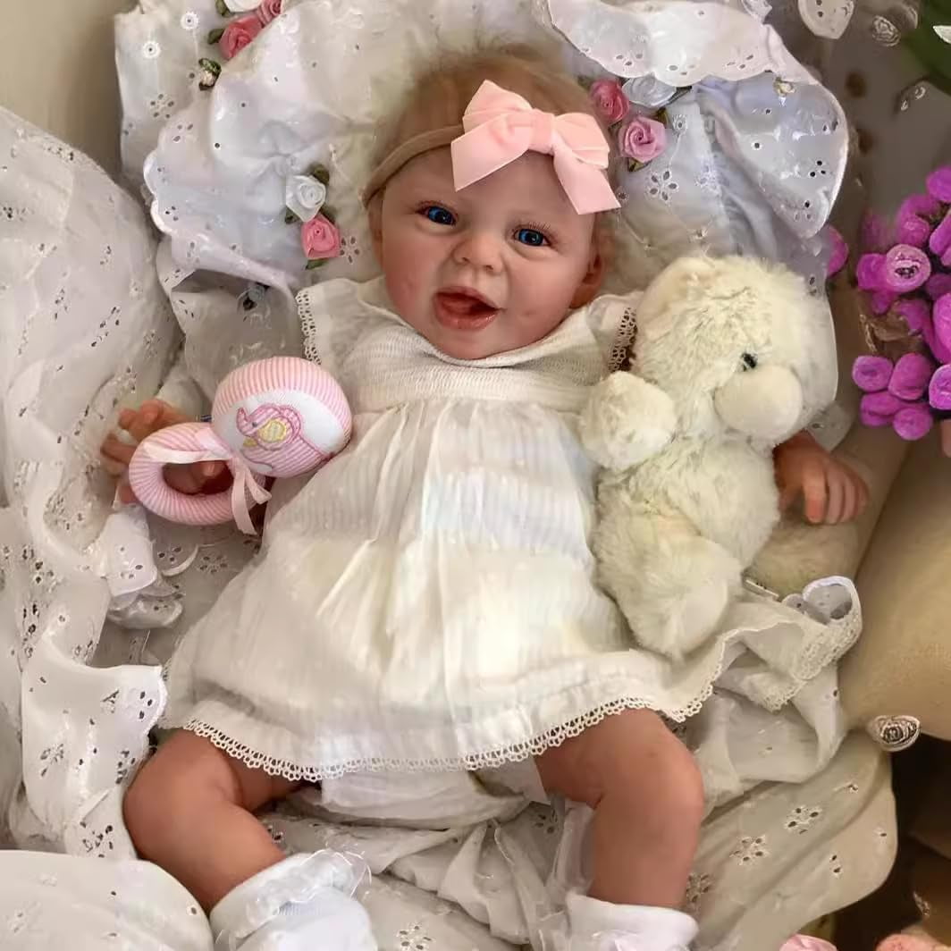 Reborn Realistic Baby Girl Dolls 22 inch Perfectly Cute Soft Silicone Newborn Dolls Open Mouth Real Life Sweet Toddler Doll Soft Cloth Body Reborn Child Doll Toys