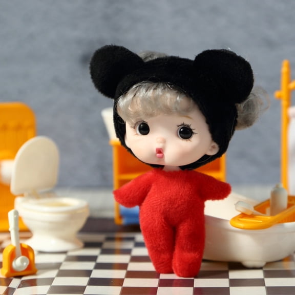 Reborn Sleeping Bag Doll, Realistic Cute Mini Sleep Plush Toy With Black Bear Ear Hooded Red Outfit, For Kids Toddlers Girls Birthday Gift Nursery Decor