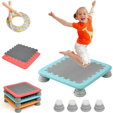 Rebounder Bouncing Board, 25 Inch Square Mini Trampoline with Non-Slip Base, Indoor & Outdoor Balance Bounce Platform, Compact Sensory Jump Board, Max Load 180 lbs