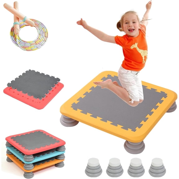 Rebounder Bouncing Board, 25 Inch Square Mini Trampoline with Non-Slip Base, Indoor & Outdoor Balance Bounce Platform, Compact Sensory Jump Board, Max Load 180 lbs