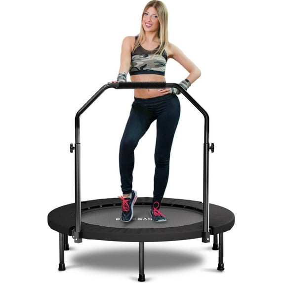 Mini Rebounder Trampoline, 40 Inch Foldable Fitness, Adjustable U-Bar Handle, 350 Lbs Max Load