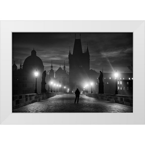 Rebro, Marcel 32x23 White Modern Wood Framed Museum Art Print Titled - Prague In Black A White