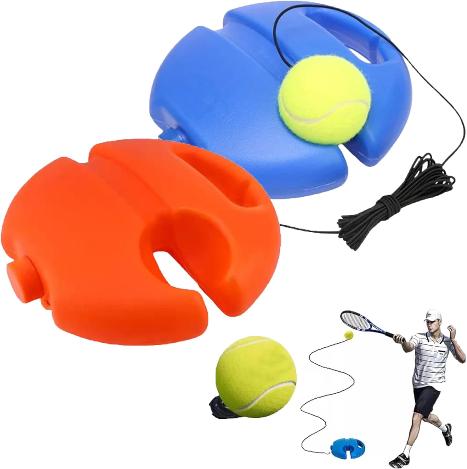 Kit D'Entraînement Tennis – Base Antidérapante Remplissable, 2 Balles, Corde Élastique – Pour Débutants, Enfants, Adultes