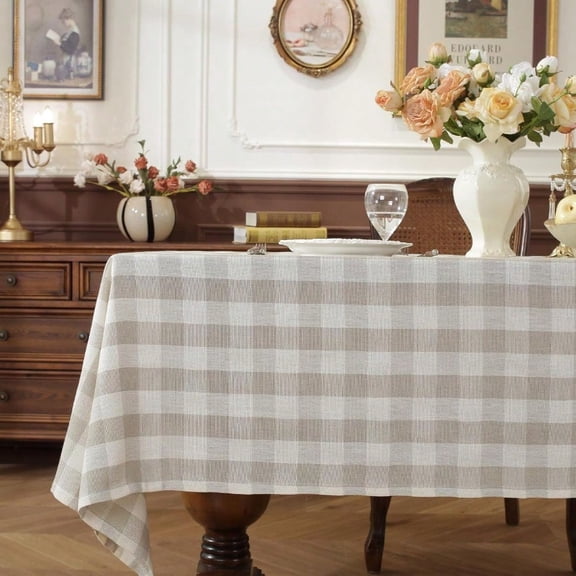 Rec Gingham Tablecloth Beige Plaid Table Cloth Washable Checkered Tablecloth Fall Winter Table Cover for Dining Kitchen Picnic Party Wedding Outdoor 60x106 Inch