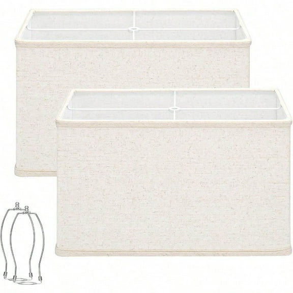 Rec Lamp Shades Set of 2 16L x 8W x 10H Large Beige Lampshades for Table Lamps Floor Lamps Natural Linen Lamp Shade Replacement Spider Harp Holders Included Easy Assembly Required