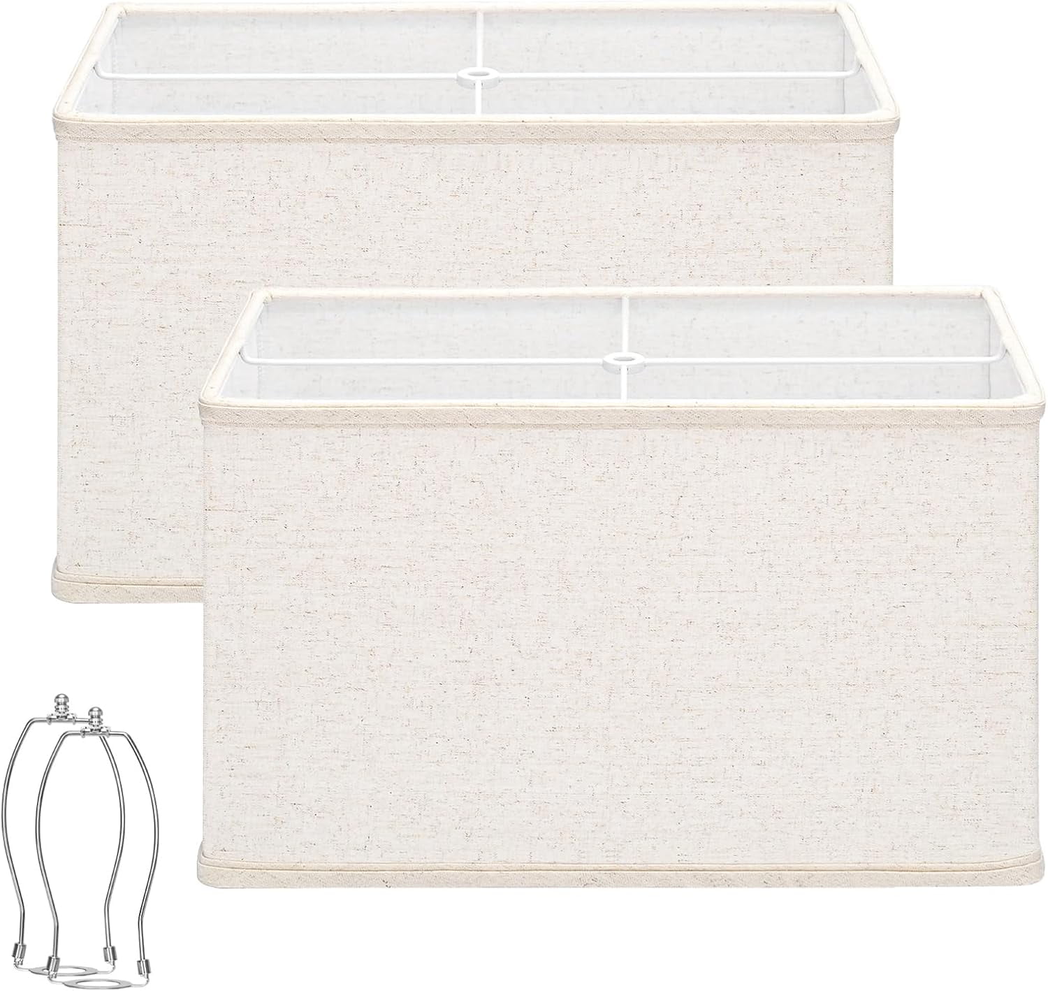Rectangle Lamp Shades Set of 2, 16"L x 8"W x 10"H Large Beige Lampshades for Table Lamps Floor Lamps, Natural Linen Lamp Shade Replacement, Spider, Harp Holders Included, Easy Assembly Required