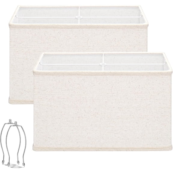 Rectangle Lamp Shades Set of 2, 16"L x 8"W x 10"H Large Beige Lampshades for Table Lamps Floor Lamps, Natural Linen Lamp Shade Replacement, Spider, Harp Holders Included, Easy Assembly Required