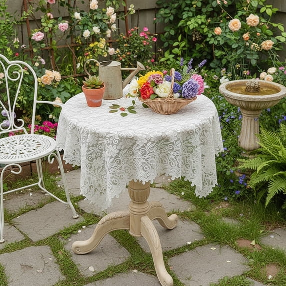 Rec Small Table Cloth Lace Macrame Vintage Tablecloth Embroidered Oblong Table Cover for Wedding Banquet Holiday Long Dinner Tables (White)