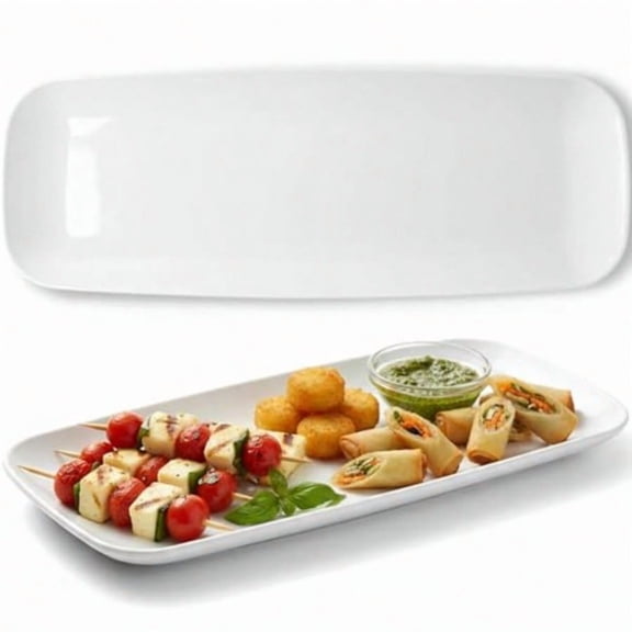 Rec White Serving Tray 2-Pack - 17.5" Disposable Serving Platter for Appetizer Fruits and Serving Dishes Perfect Plastic Tray for Party Serveware