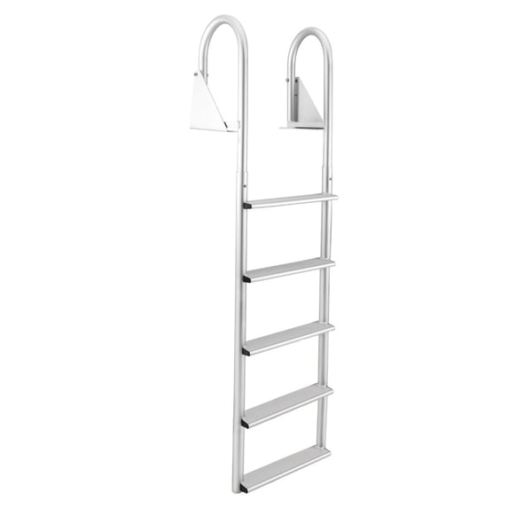 RecPro 5 Step Aluminum Marine Grade Dock Attachment Flip Up Ladder, Silver