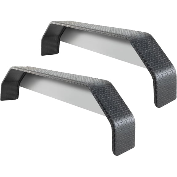 RecPro Black Steel Tandem Axle Fender with Backer Skirt | 14 Gauge Diamond Plate | 10W x 72L x 19 H | Bolt-On Angular Trailer Fender | Made in USA (2)