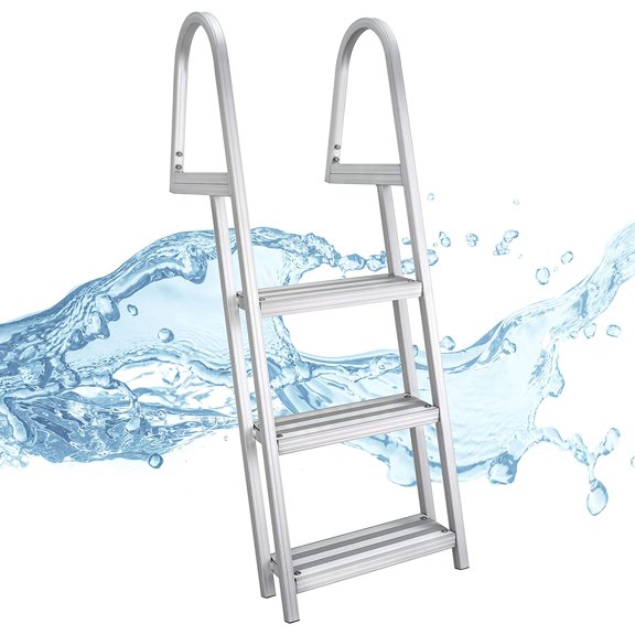 RecPro Marine Pontoon Boat Dock Heavy Duty Aluminum Removable Boarding Ladder (3-Step)