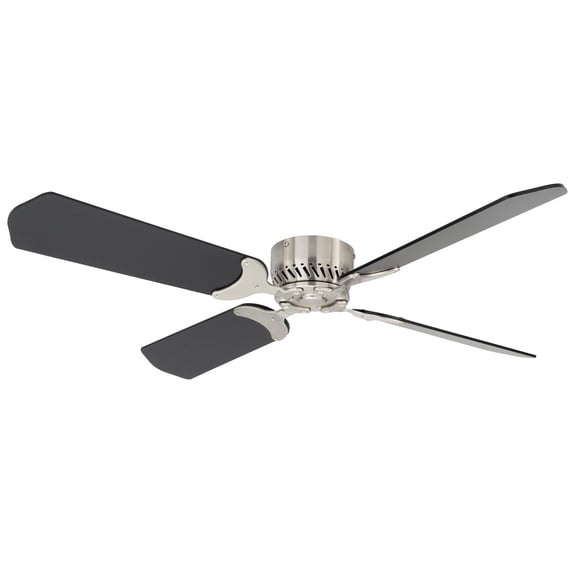 RecPro RV 12V Ceiling Fan | 4-Blade | 4-Speed | Near Silent Operation | Reversing Direction Wall Control| Brushed Nickel: Black Blades, 42"