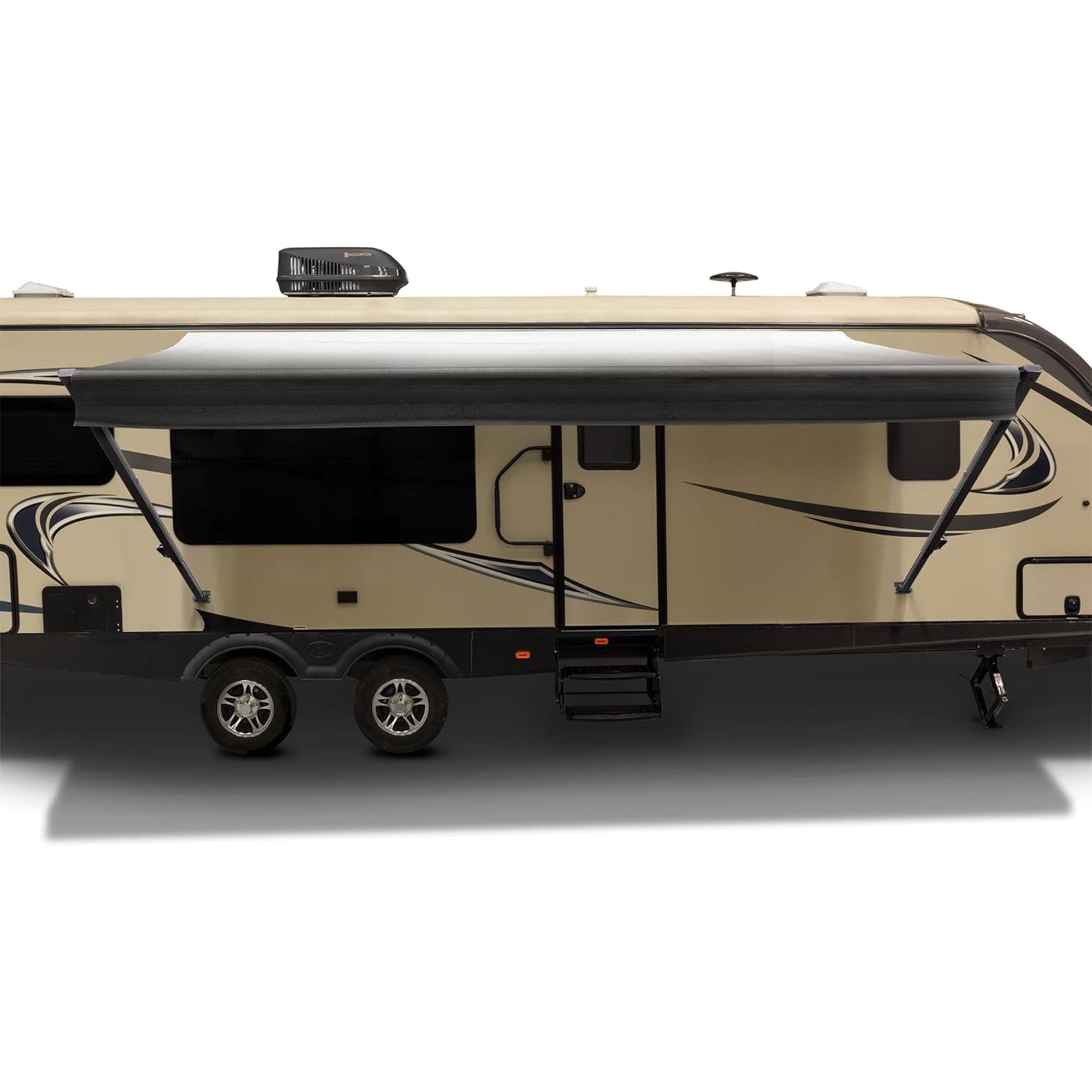 RecPro RV 21 Foot Awning Frame with Durable Fabric Camper Cover, Charcoal