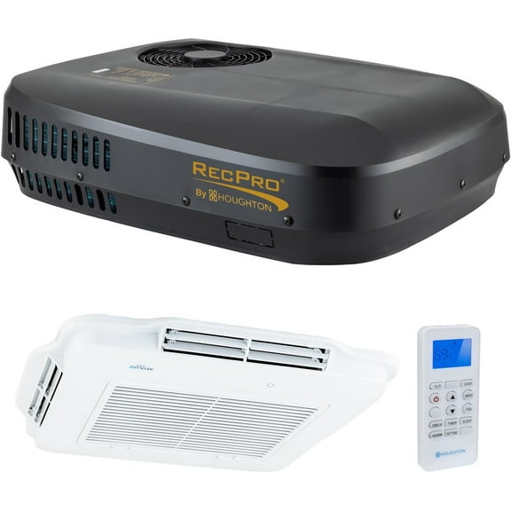 RecPro RV 48V Air Conditioner Non-Ducted Low Profile | With Heat Pump for Heating or Cooling | RV AC Unit (Black, 9.5K BTU)