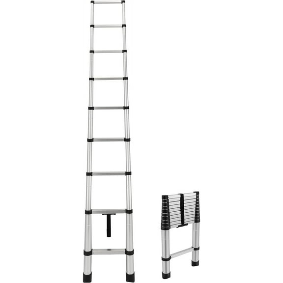 RecPro RV Aluminum Telescoping Ladder | Collapsible Extension Ladder (12.5 FT) Silver