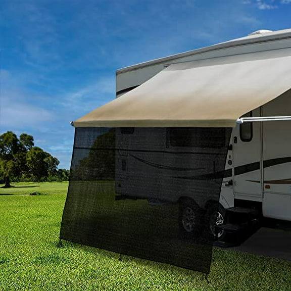 RecPro RV Awning Sun Shade Kit Screen with Zipper Kit | 11' - 21' Width Options | 8' and 9' Drop | Black Mesh UV Blocker | RV Awning Shade (13' x 9' (Actual Width 11' 11"))
