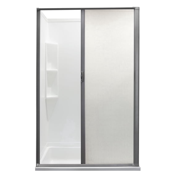 RecPro RV Retractable Rolling Shower Door Replacement | Woven Mesh with Vinyl | Platinum, 36" x 57"