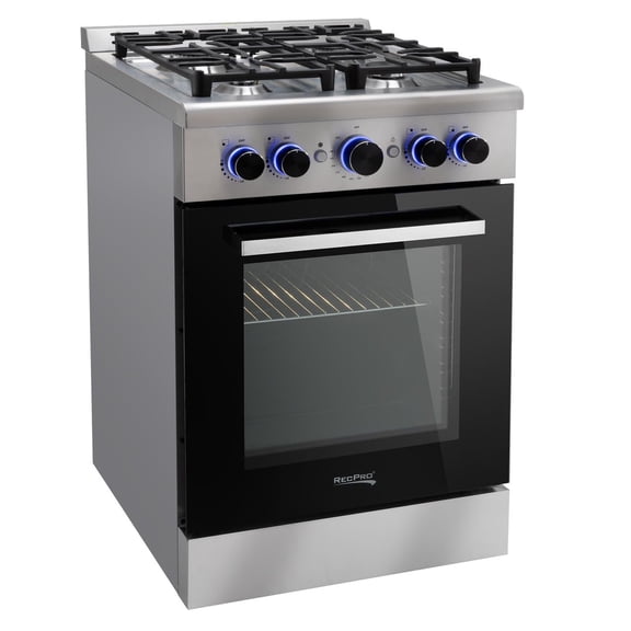 RecPro RV Stove | 24" Stainless Steel Freestanding Gas Range | 12000 BTU | 4 Burners | 4 Leveling Legs | Fueled By Propane | Oven & Stove Top Capabilities