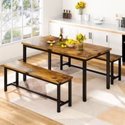 Cvortll Farmhouse Dining Table Set for 4, Small Kitchen Table Set with 2 Benches for Apartment Dining Room, Brown