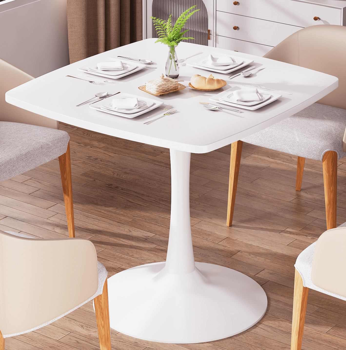 Recaceik Mid-Century Modern Tulip 31.5 in Square Metal Pedestal Base