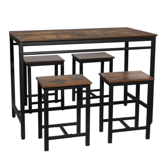 Cvortll 32.6 inches Height 5 Pcs Dining Table Set, Kitchen Table Sets with 4 Bar Stools, Modern Industrial Style for Kitchen, for Living Room Home Furniture Rustic Brown