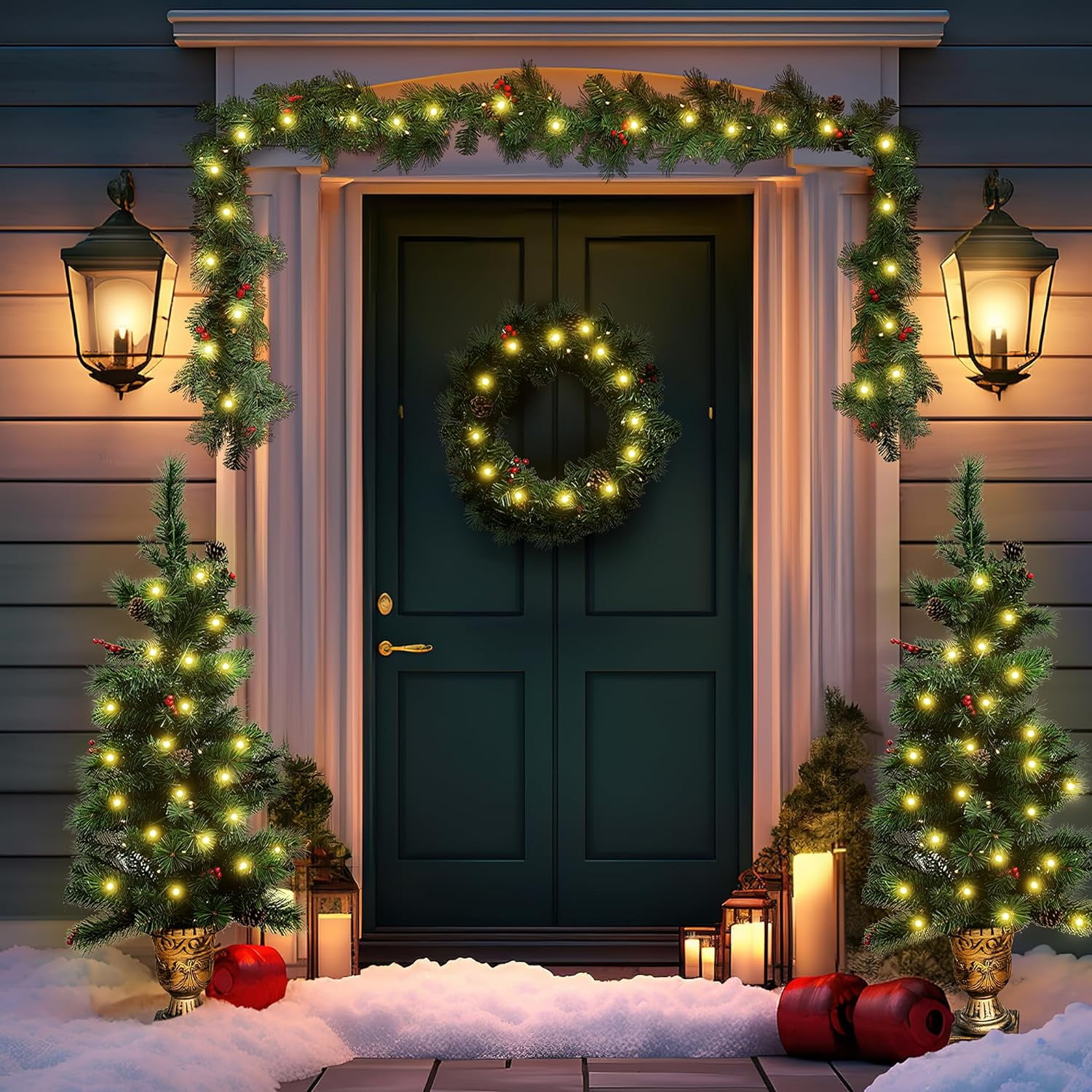 Recaceik 4Piece Christmas Tree Set, Prelit Artificial Xmas Garland