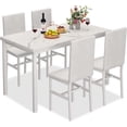 thumbnail image 1 of Cvortll 5-Piece Marble Dining Table Set with 4 Pu Leather Metal Frame Chairs for 4, 31.2"H Table, 1 of 5