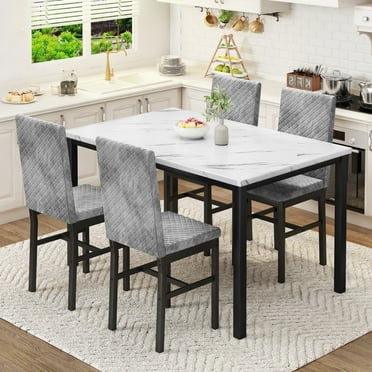 Recaceik 5 Piece Modern Faux Marble Dining Table Set, Gray