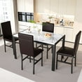 thumbnail image 1 of Cvortll 5 Pieces Dining Room Table Set for 4, Space Saving Kitchen Table and Chairs , Set with 4 Upholstered PU Leather Chairs and Faux Marble Tabletop, Deep Brown + White, 1 of 9