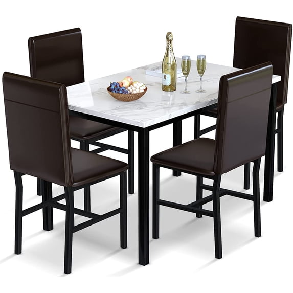 Recaceik 5 Pieces Dining Table Set for 4, 30.1"H Kitchen Table with Faux Marble Top and 4 Chairs