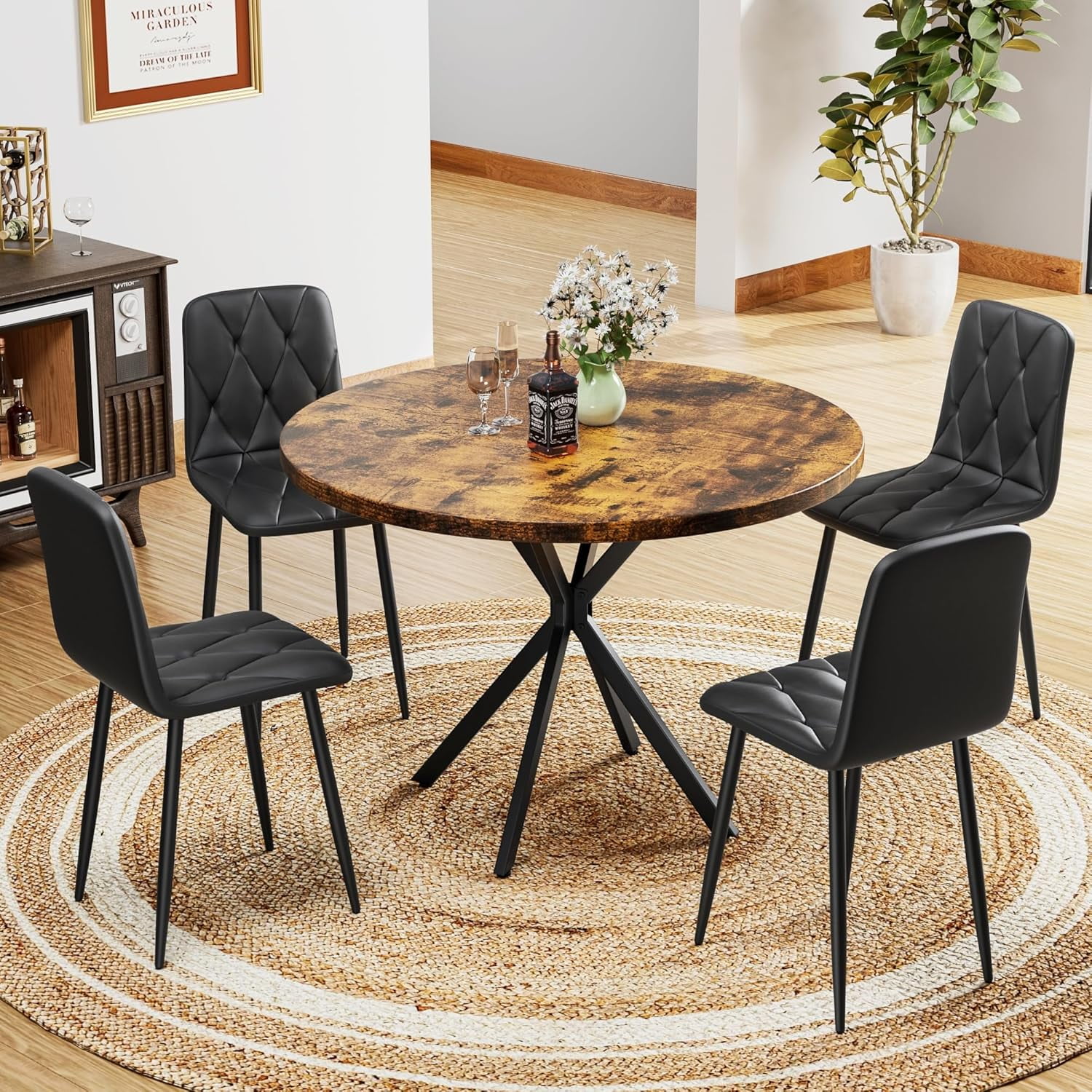Recaceik 5 Pieces Round Dining Table Sets for 4, MidCentury Modern