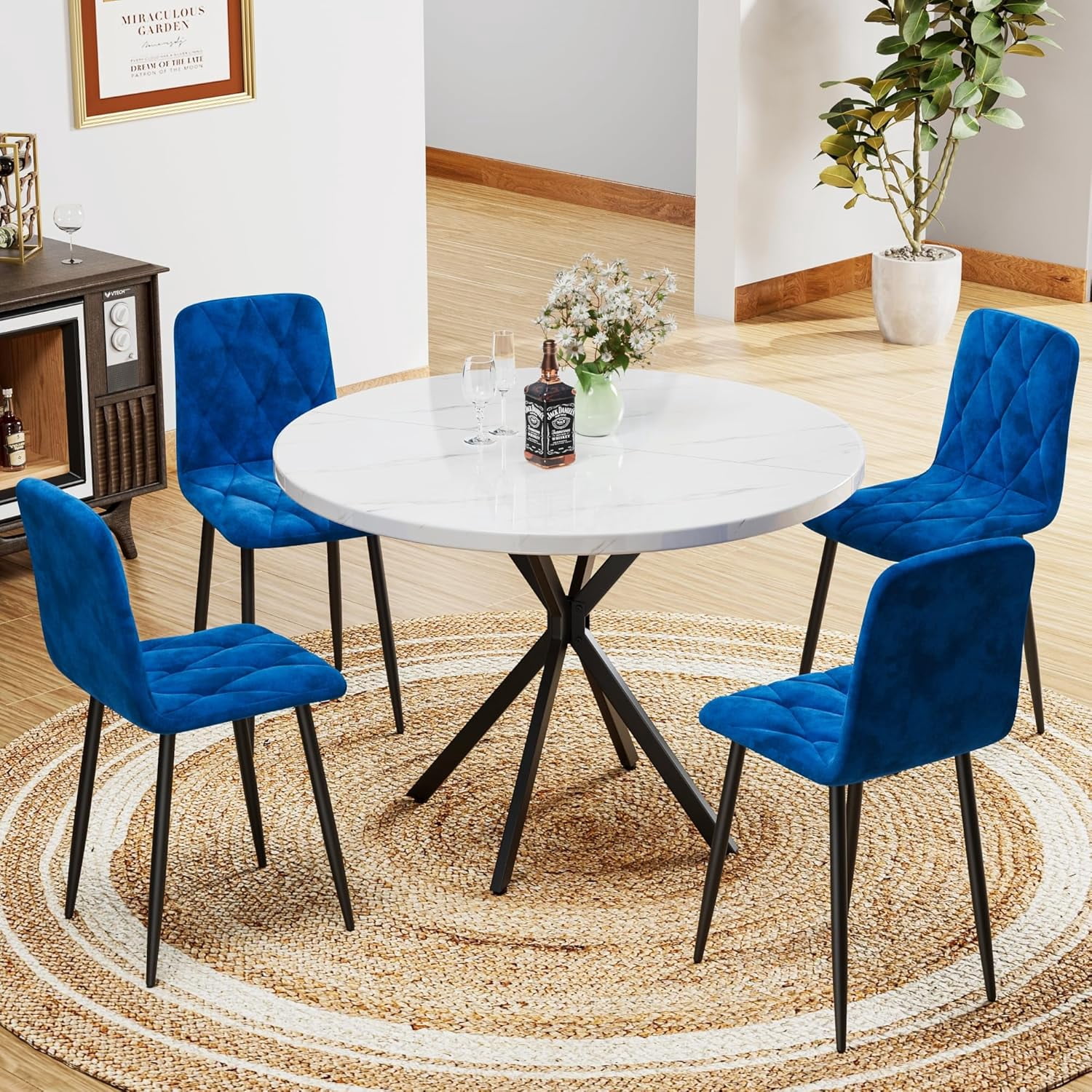 Recaceik 5 Pieces Round Dining Table Sets for 4, Mid-Century Modern ...