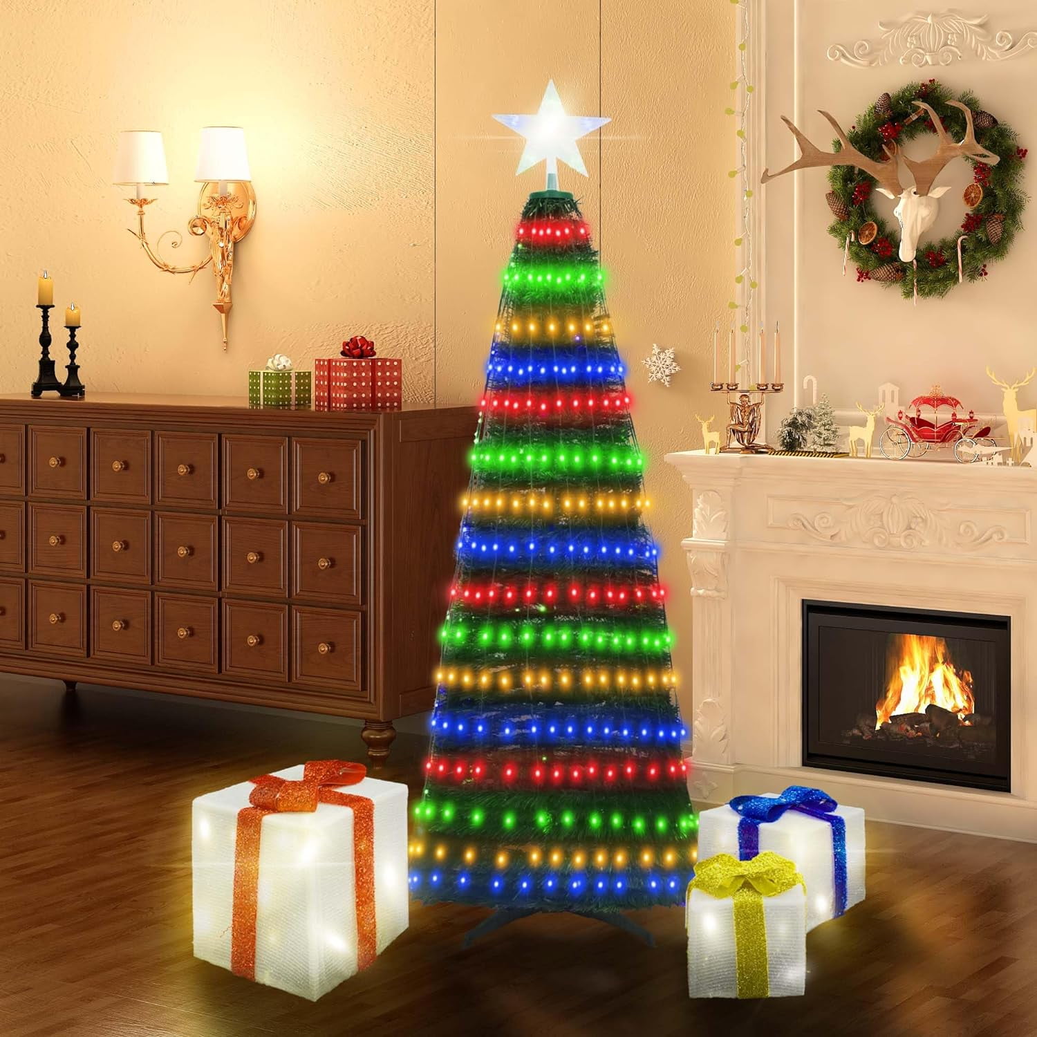 Recaceik 6ft Prelit Xmas Tree with 3 Christmas Lighted Gift Boxes