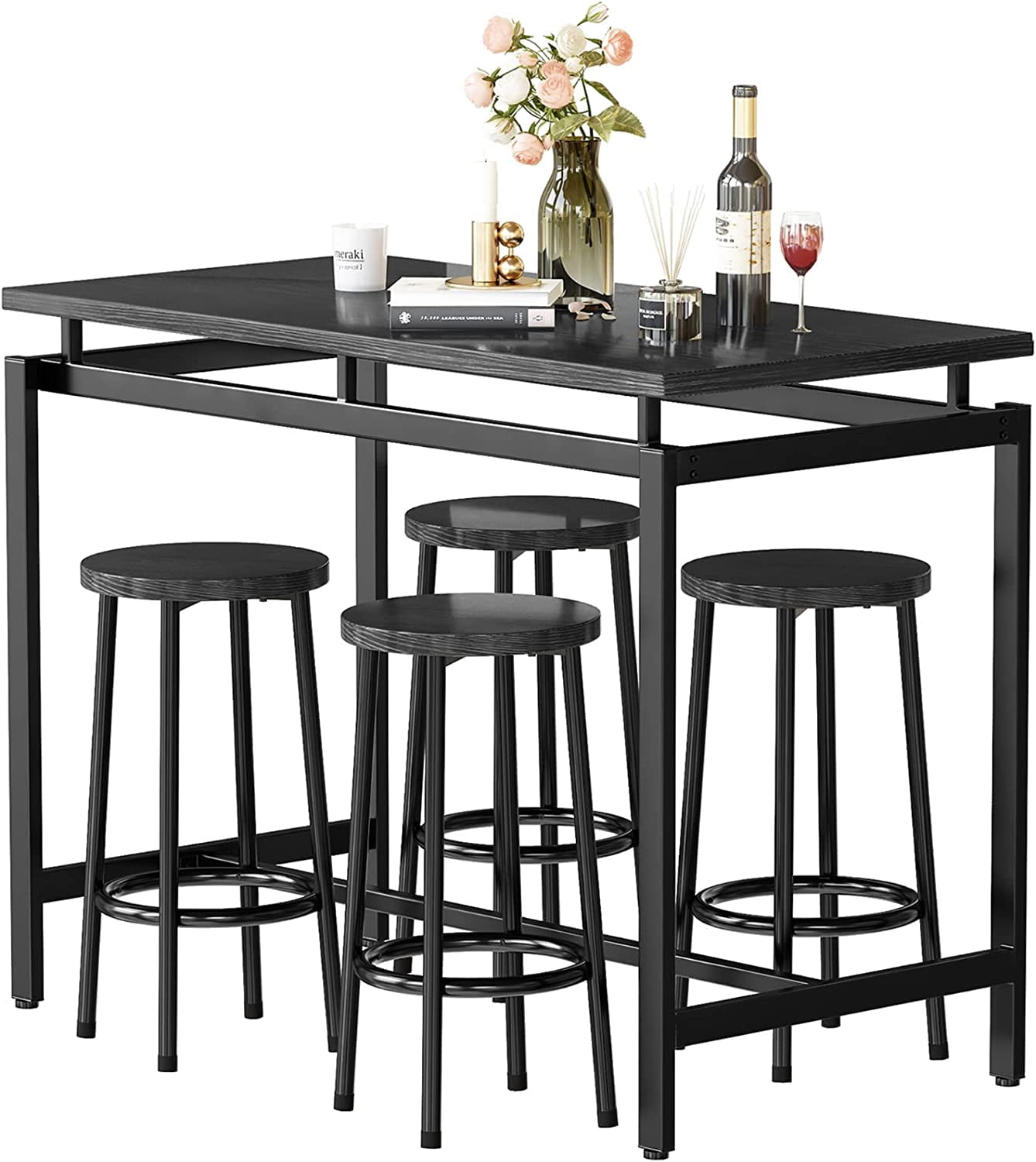 Recaceik Bar Dining Table Set for 4, Kitchen Bistro Table 34.6"H with 4 ...