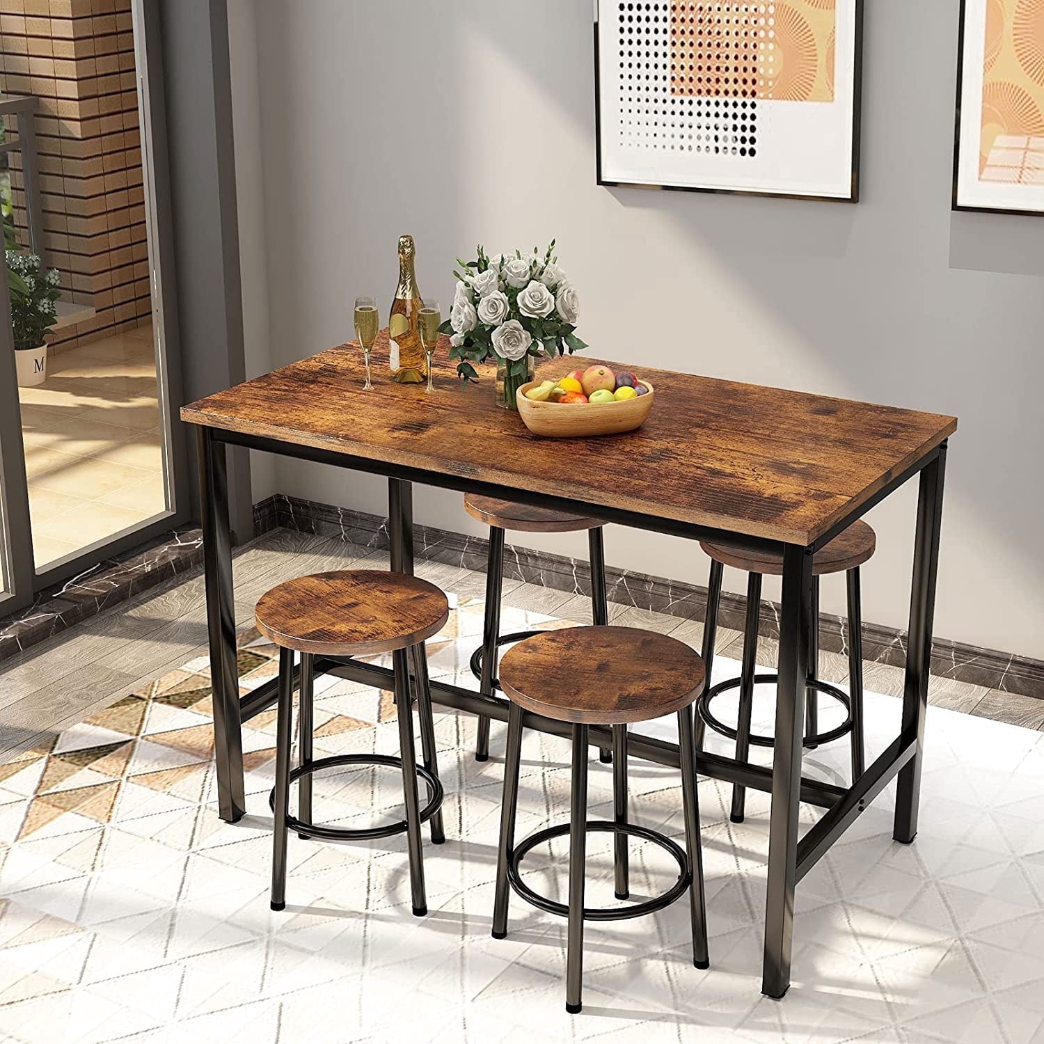 "Recaceik 5-Piece Industrial Counter Height Pub Table Set with 4 Chairs ...