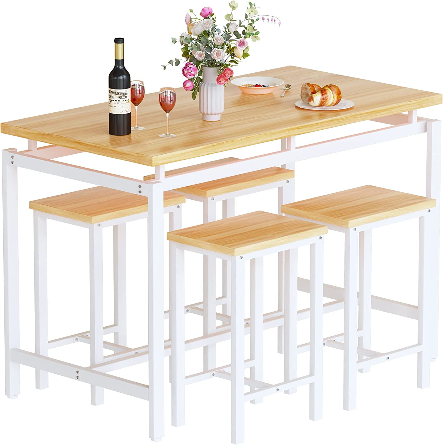 Recaceik Bar Table and Chairs Set Modern Counter Height Pub Table with