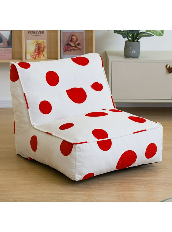 Recaceik Bean Bag Chair for Kids, 26.7" Velvet Soft and Comfortable Polka Dot Children's Sofa, Living Room Accent Chair, Bedroom Chair,Red