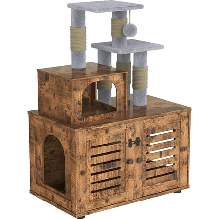 Recaceik Rustic Brown 2-Level 429" Cat Tree with Scratching Posts, Brown